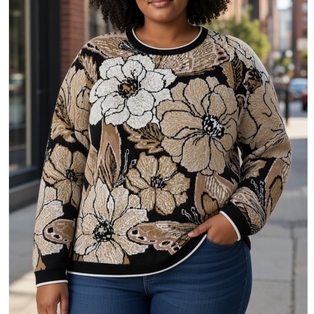 Alfred Dunner Seville Floral Butterfly Knit Sweater Neutral 2X NWT - Picture 3 of 11